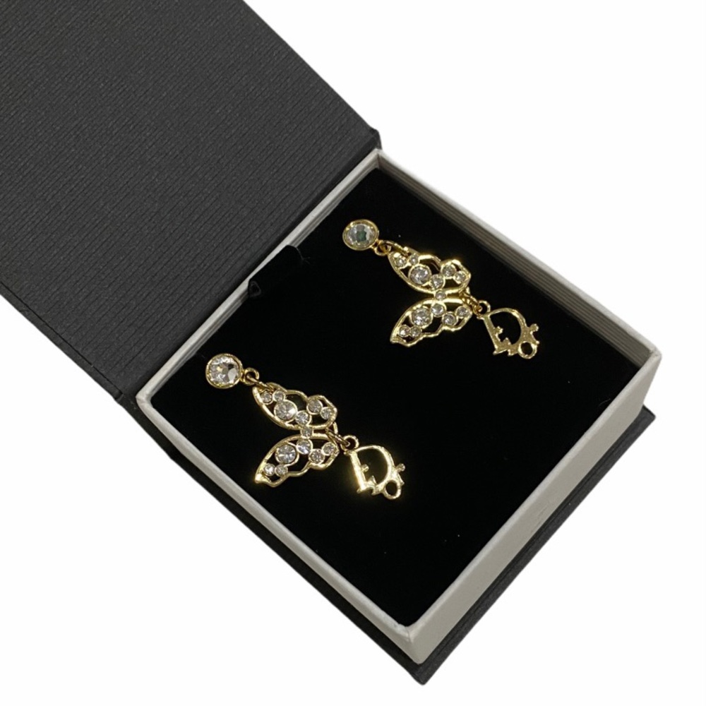 VINTAGE DIOR Earrings Butterfly Swarovski Crystal Gold Authentic New